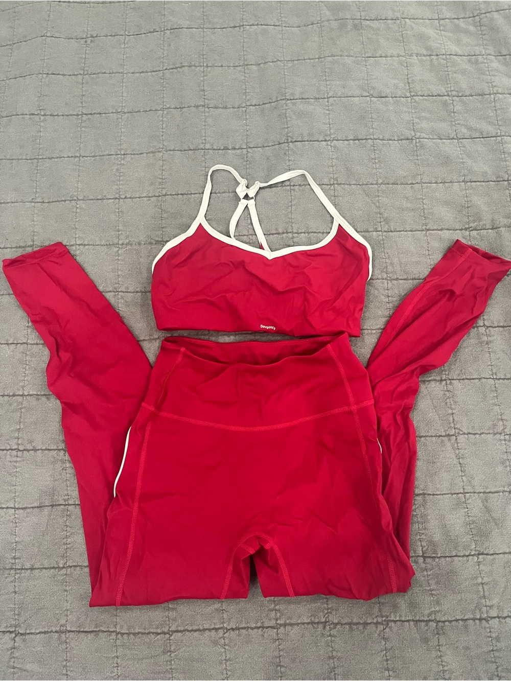 Women's High-Rise Red Leggings with Matching Sports Bra - Performance Set